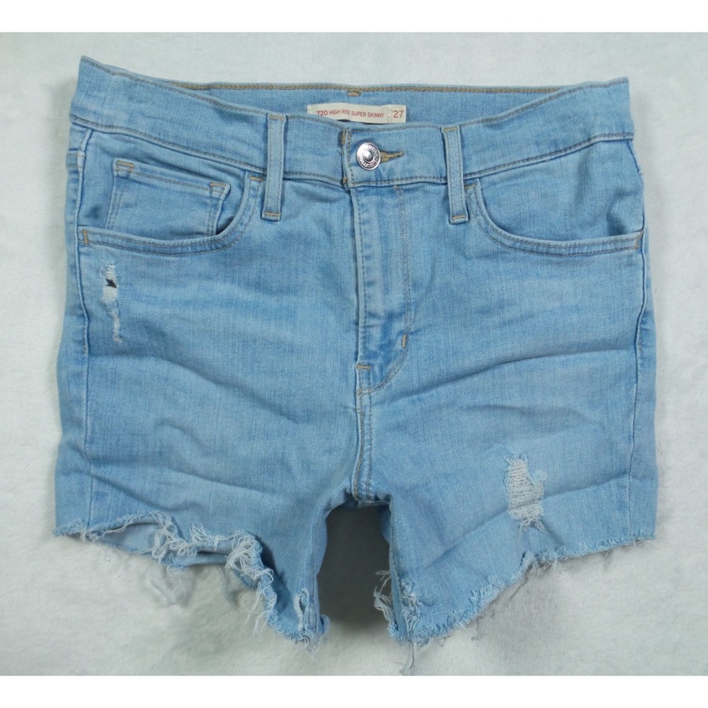 Levis 720 Jean Shorts Womens Size 27 Blue Denim High Rise Super Skinny Stretch